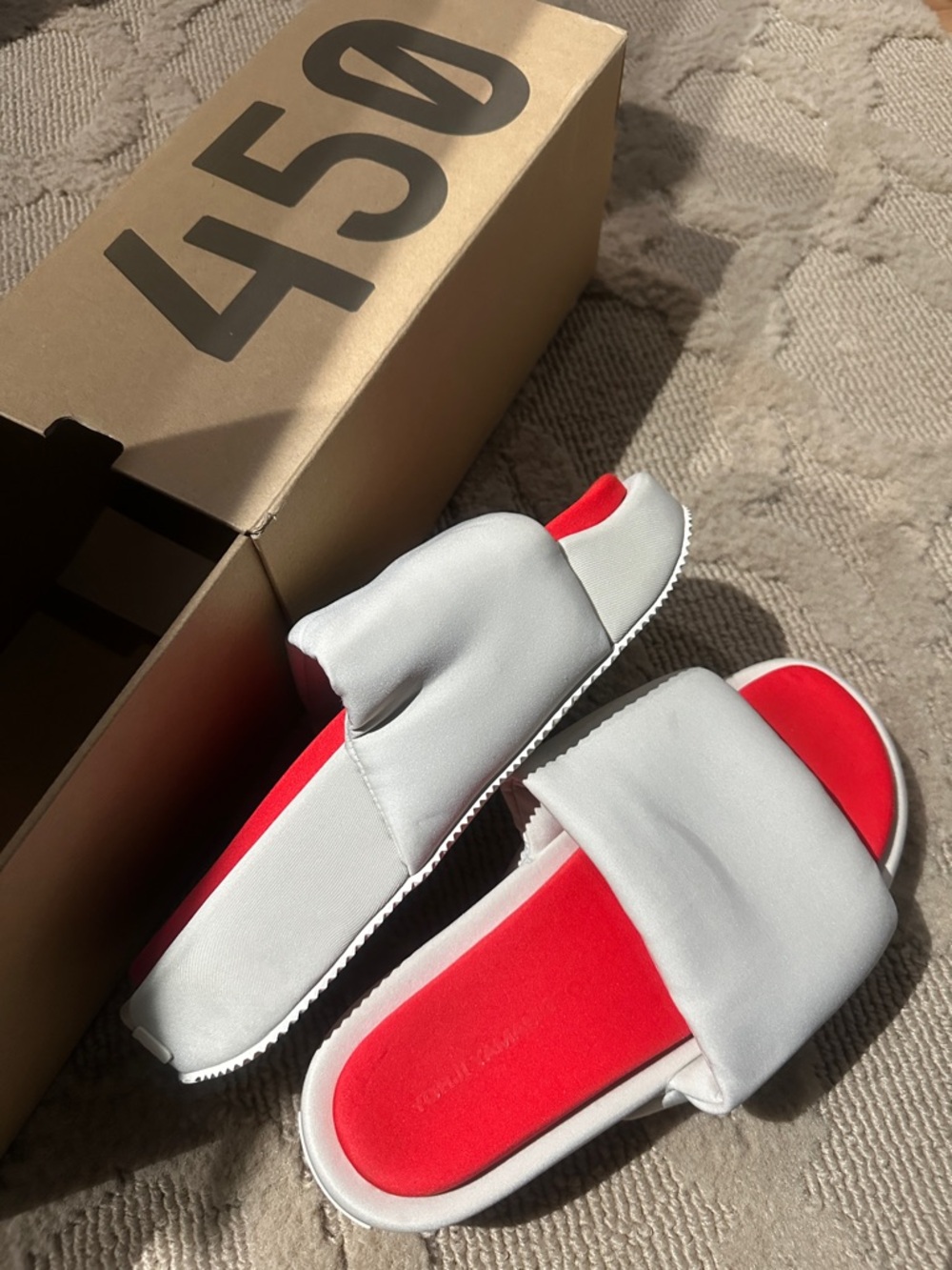 White and Red Slide Sandals - Women
